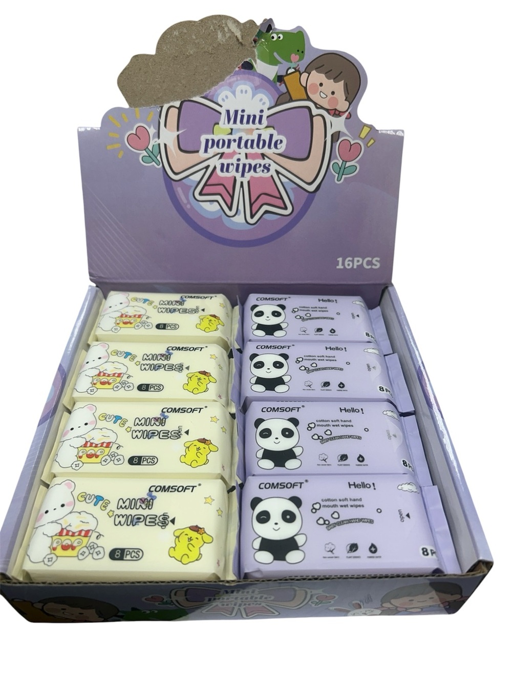 Mini Portable Wipes - Purple and Cream Assorted Pack